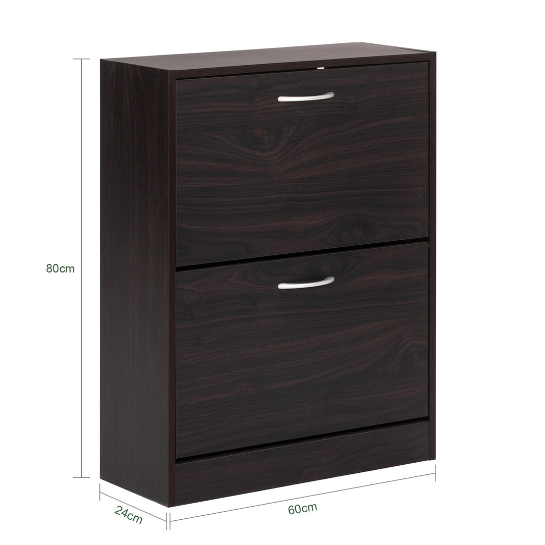 Haotian FSR110-K-BR, Brown Shoe Cabinet with 2 Flip-Drawers, Freestanding Shoe Rack Organiazer Image 3