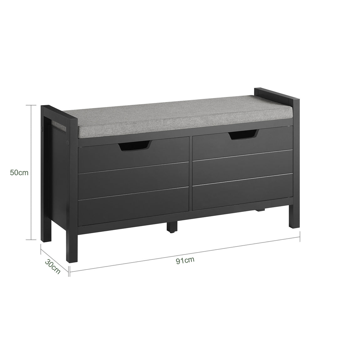 Haotian FSR63-SCH, Black Shoe Bench Shoe Rack Shoe Cabinet Hallway Storage Bench with Seat Cushion Image 3