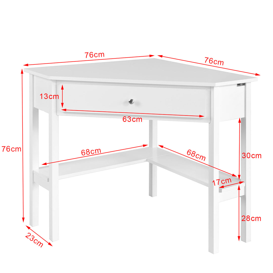 Haotian FWT31-W, White Corner Desk, Triangle Computer Desk with Drawer and Shelf, Home Office Desk, Computer Workstation Image 3