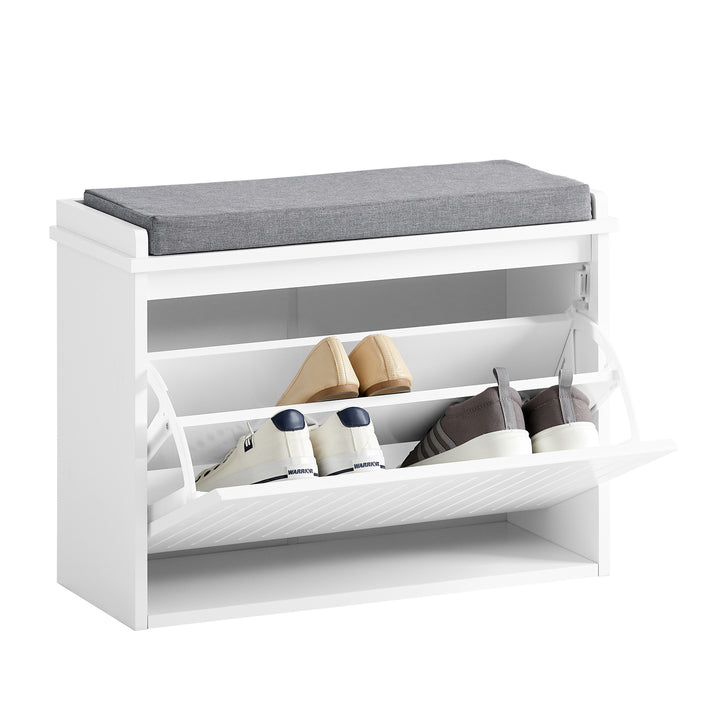 Haotian FSR98-W, White Flip-Drawer Shoe Bench, Storage Bench with Removable Seat Cushion, Ottoman for Entryway and Image 1