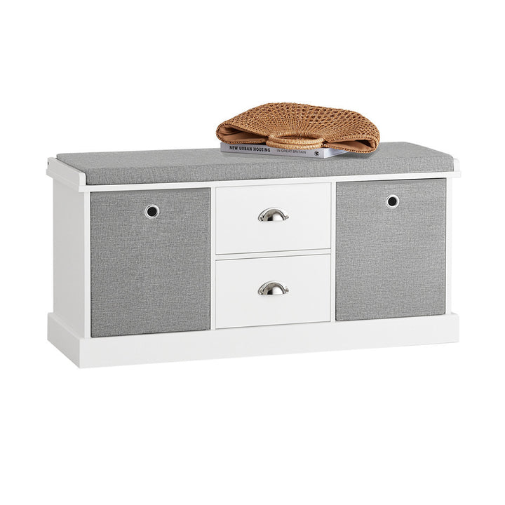 Haotian FSR66-HG Storage Bench Shoe Cabinet with 2 Baskets and Drawers Grey Image 1