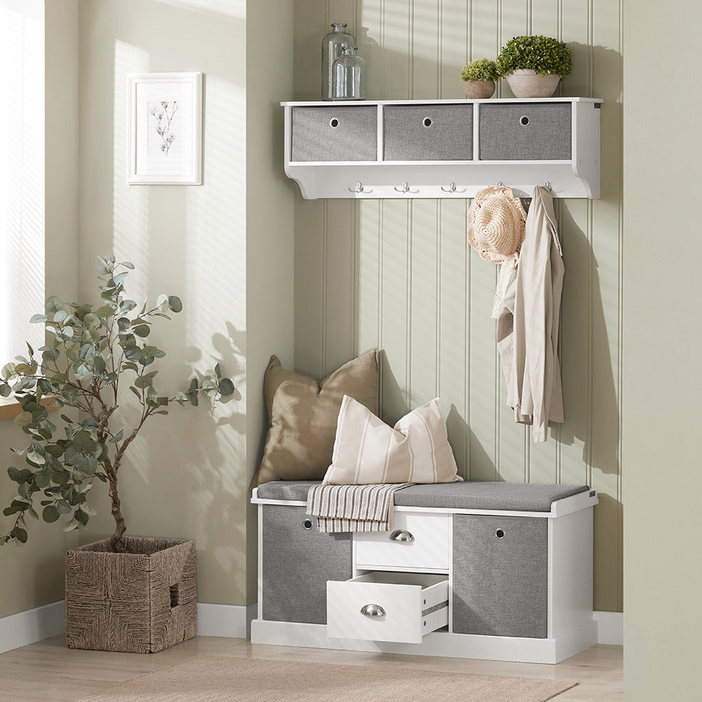 Haotian FSR66-HG Storage Bench Shoe Cabinet with 2 Baskets and Drawers Grey Image 2