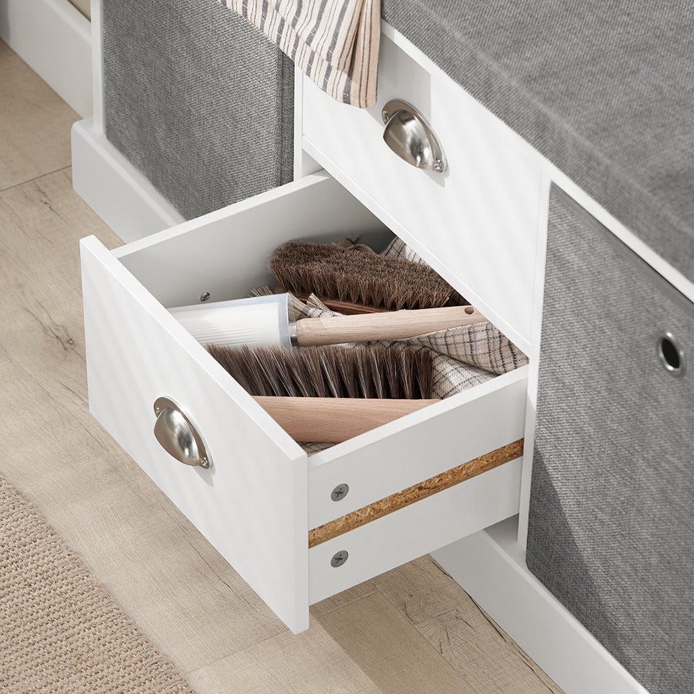 Haotian FSR66-HG Storage Bench Shoe Cabinet with 2 Baskets and Drawers Grey Image 4