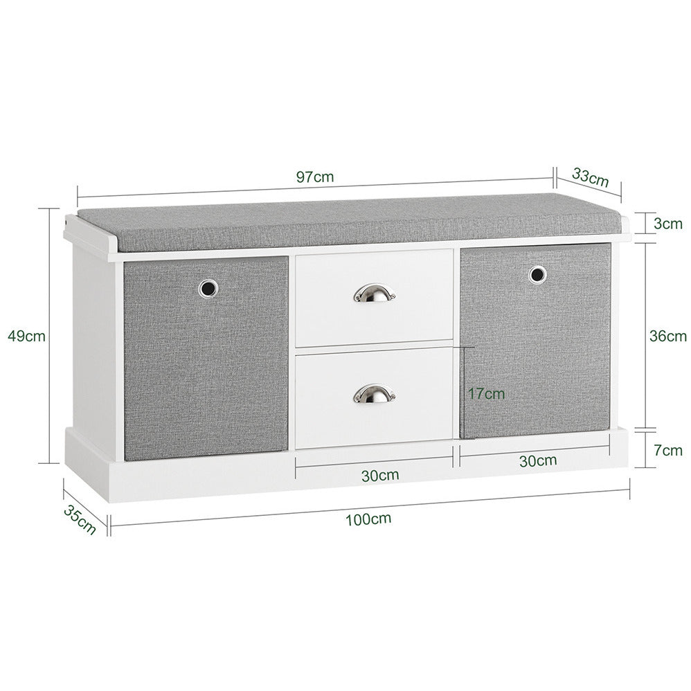 Haotian FSR66-HG Storage Bench Shoe Cabinet with 2 Baskets and Drawers Grey Image 3