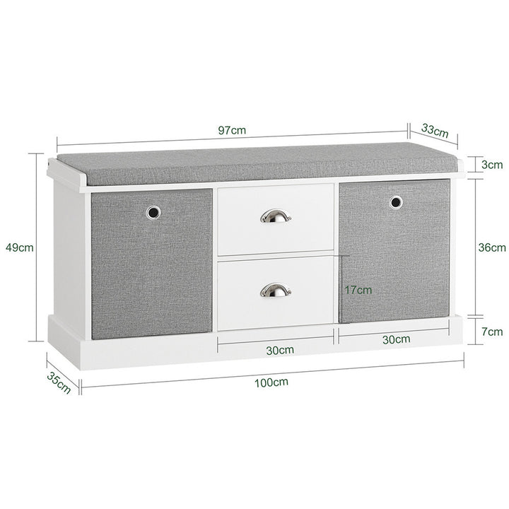 Haotian FSR66-HG Storage Bench Shoe Cabinet with 2 Baskets and Drawers Grey Image 3