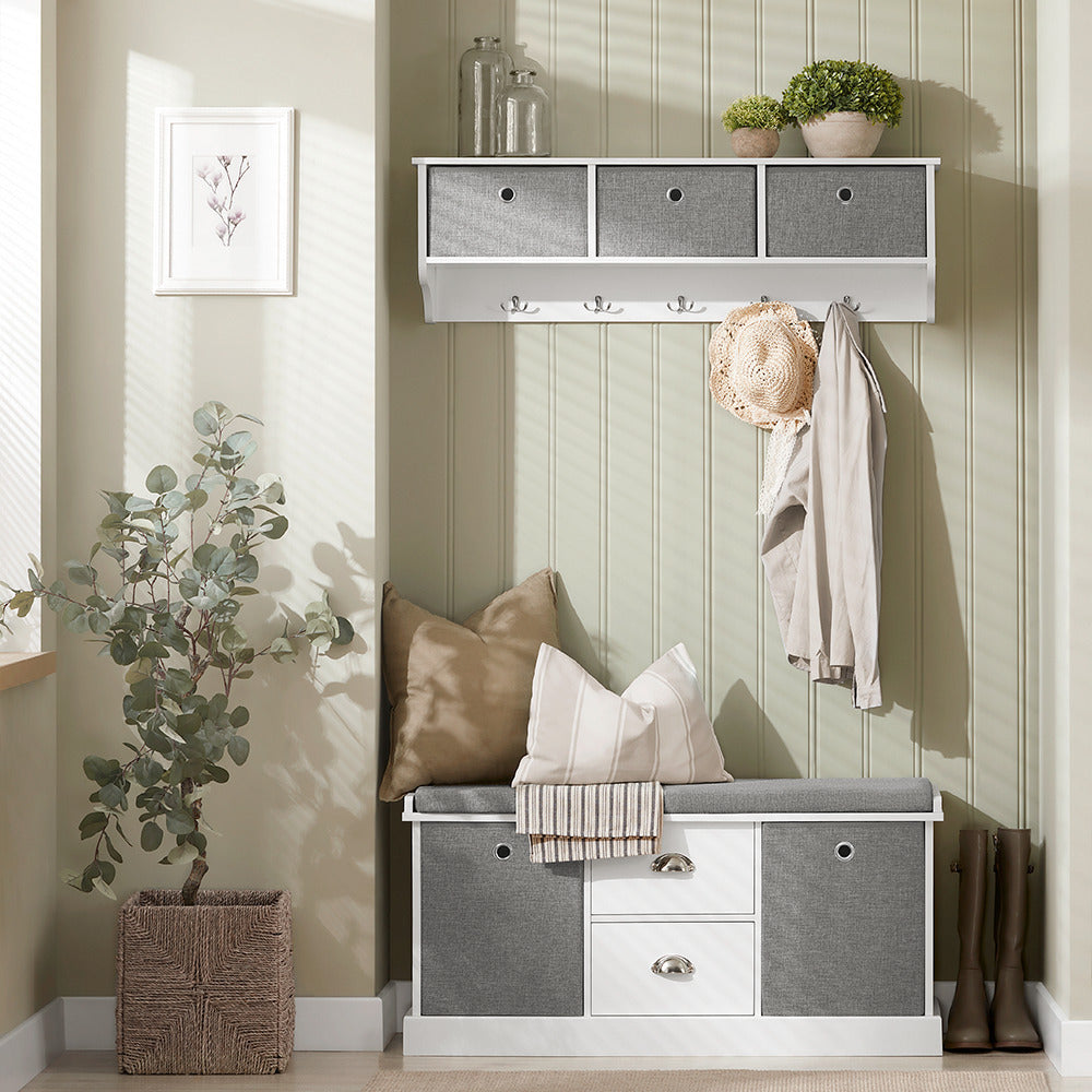 Haotian FSR66-HG Storage Bench Shoe Cabinet with 2 Baskets and Drawers Grey Image 8