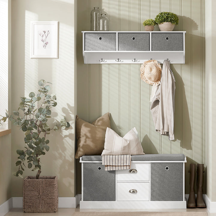 Haotian FSR66-HG Storage Bench Shoe Cabinet with 2 Baskets and Drawers Grey Image 8