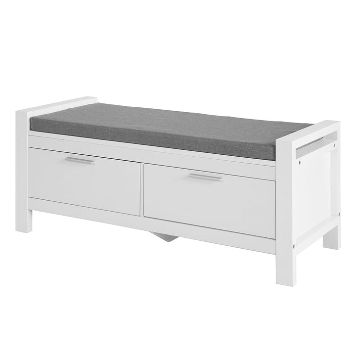 Haotian FSR74-W Hallway Storage Bench with Two Drawers and Padded Cushion Image 1