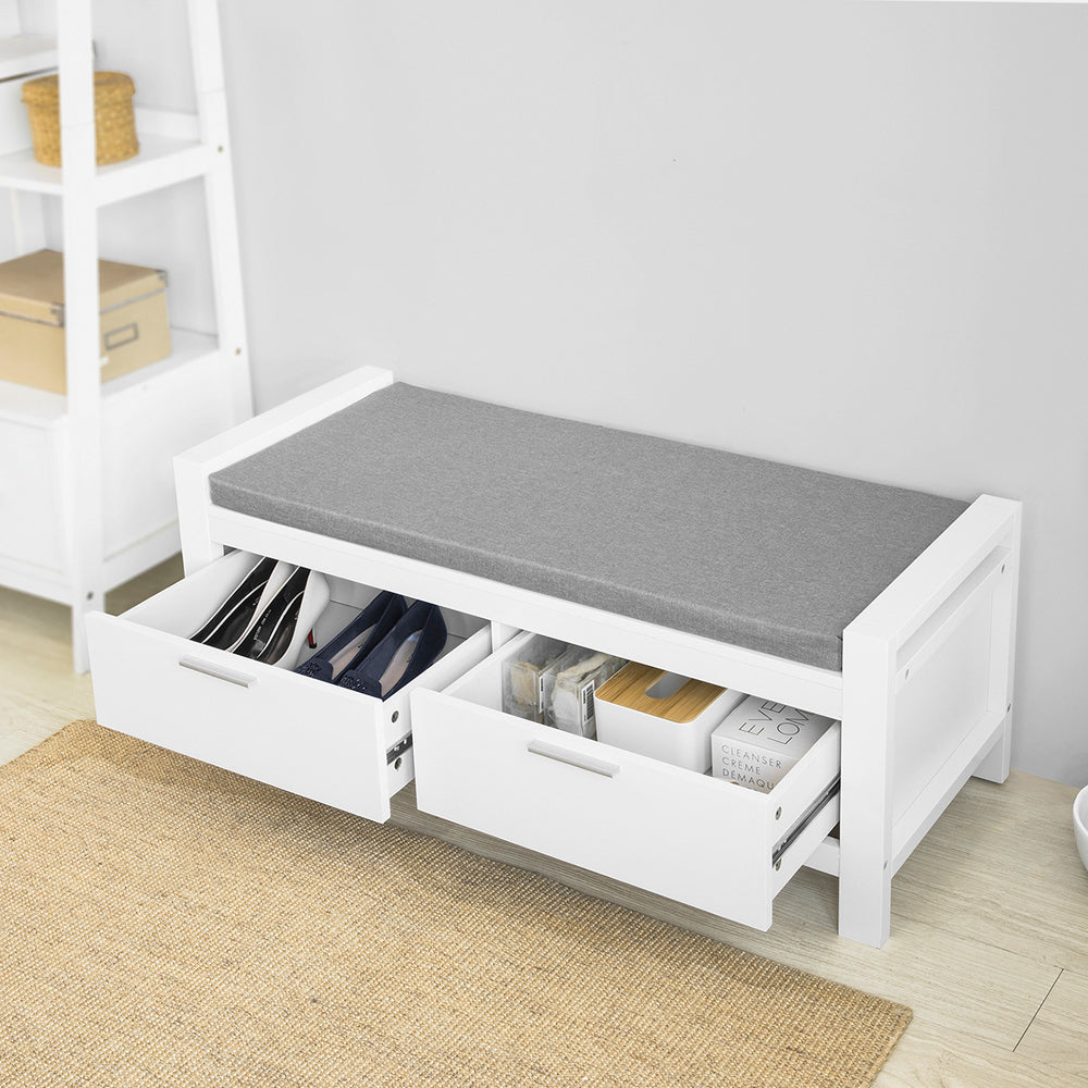 Haotian FSR74-W Hallway Storage Bench with Two Drawers and Padded Cushion Image 2