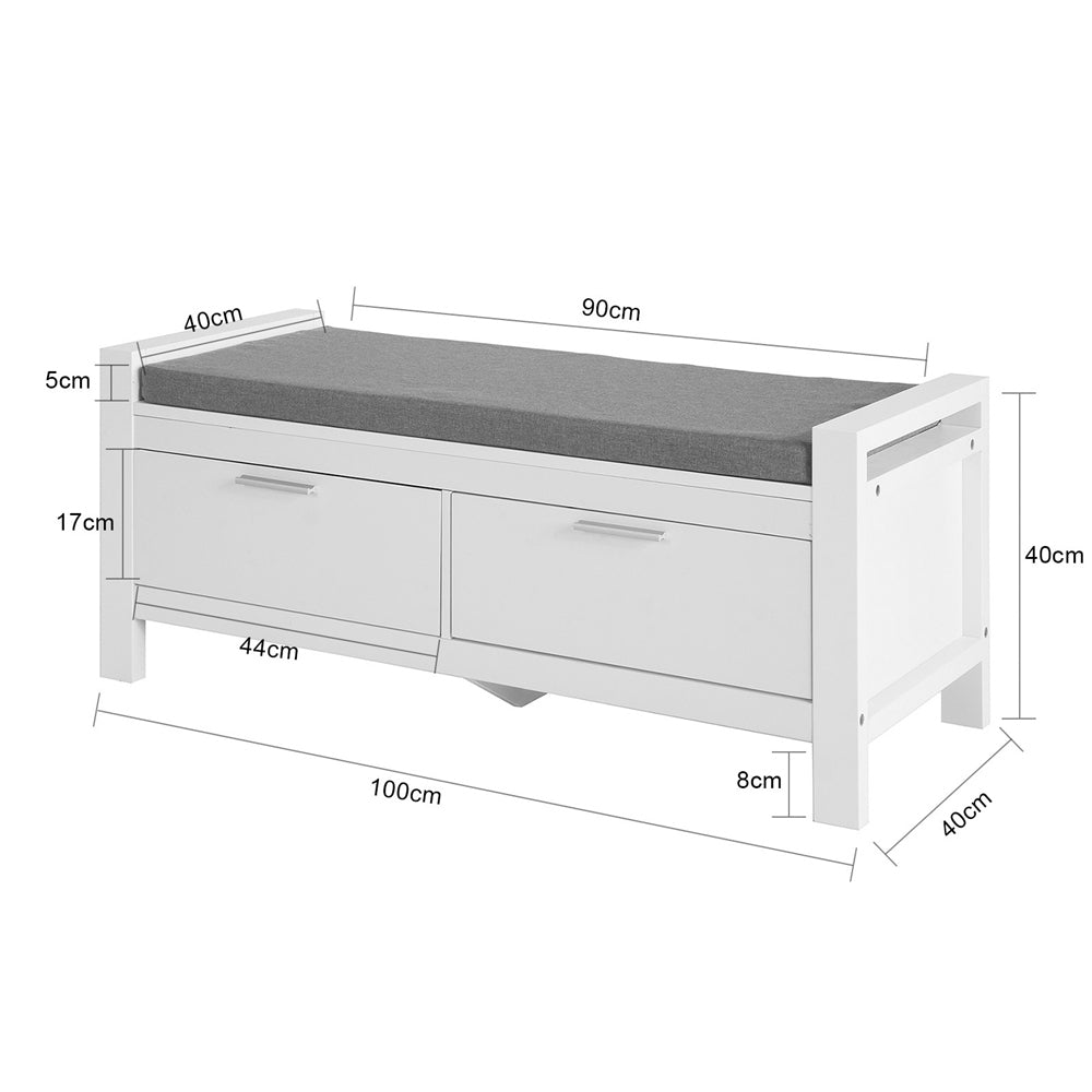 Haotian FSR74-W,Hallway Storage Bench with Two Drawers and Padded Seat Cushion Image 3