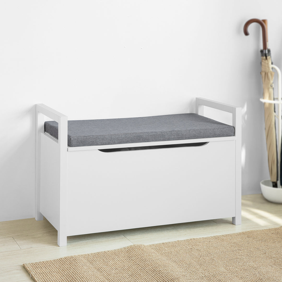 Haotian FSR76-W White Storage Shoe Bench Padded Seat Toy Box 33.9in MDF Image 1