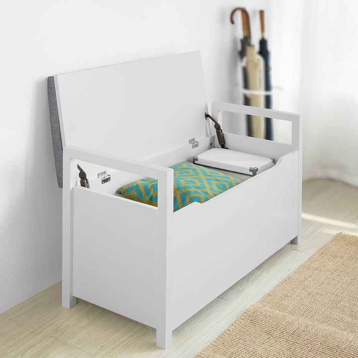 Haotian FSR76-W White Storage Shoe Bench Padded Seat Toy Box 33.9in MDF Image 2