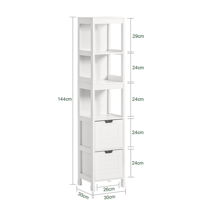 Haotian FRG126-W White Bathroom Storage Cabinet Floor Standing Tall 57in Image 3