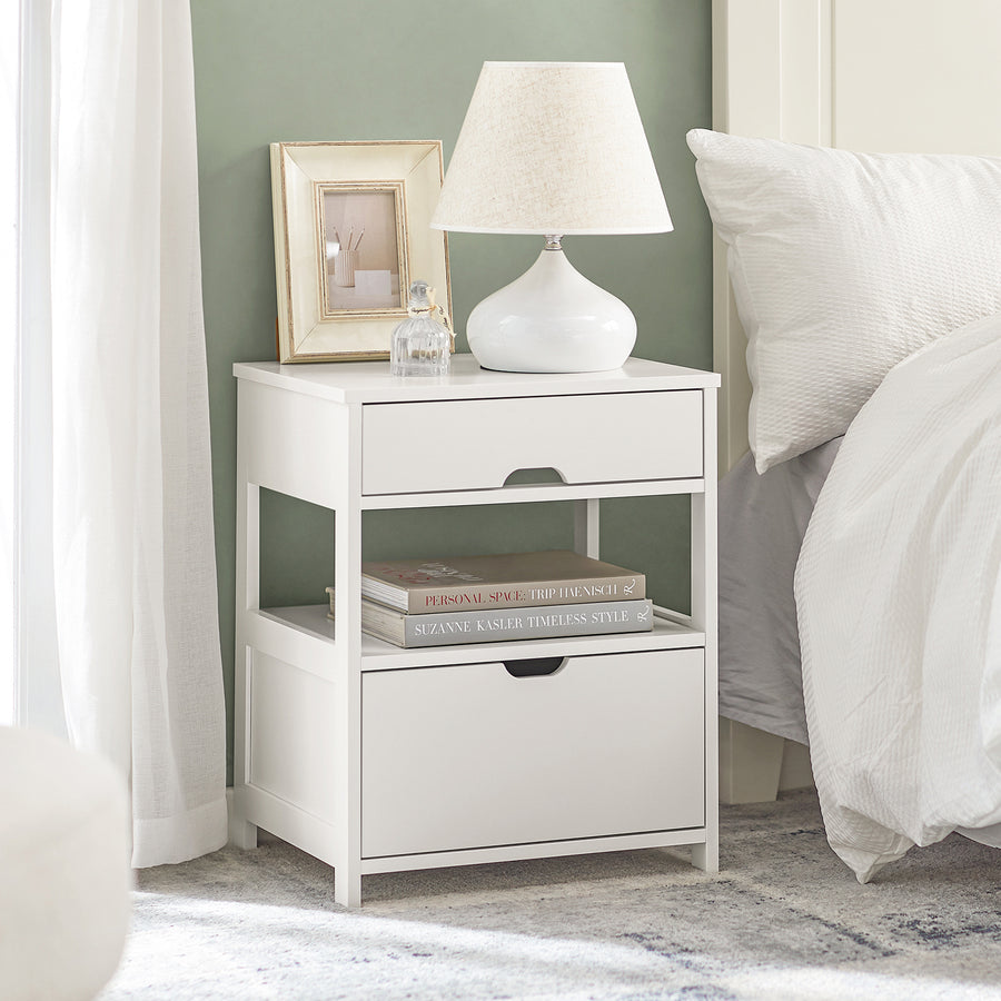 Haotian FRG258-W, White Nightstand with 2 Drawers, Bedside Table, End Table, Side Table, Lamp Table Image 1