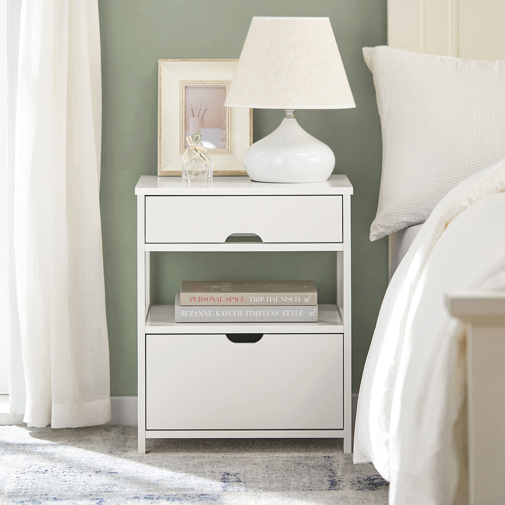 Haotian FRG258-W, White Nightstand with 2 Drawers, Bedside Table, End Table, Side Table, Lamp Table Image 2