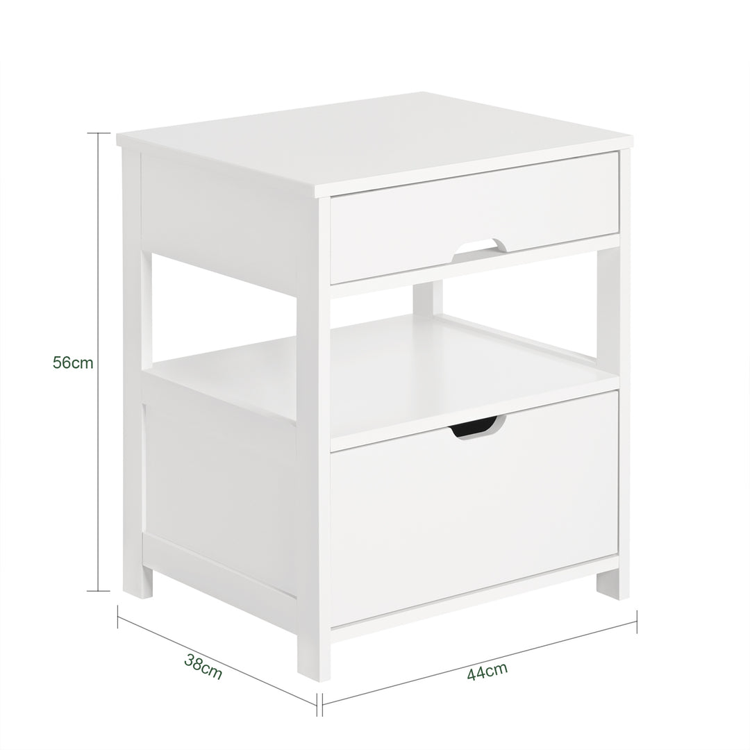 Haotian FRG258-W, White Nightstand with 2 Drawers, Bedside Table, End Table, Side Table, Lamp Table Image 3