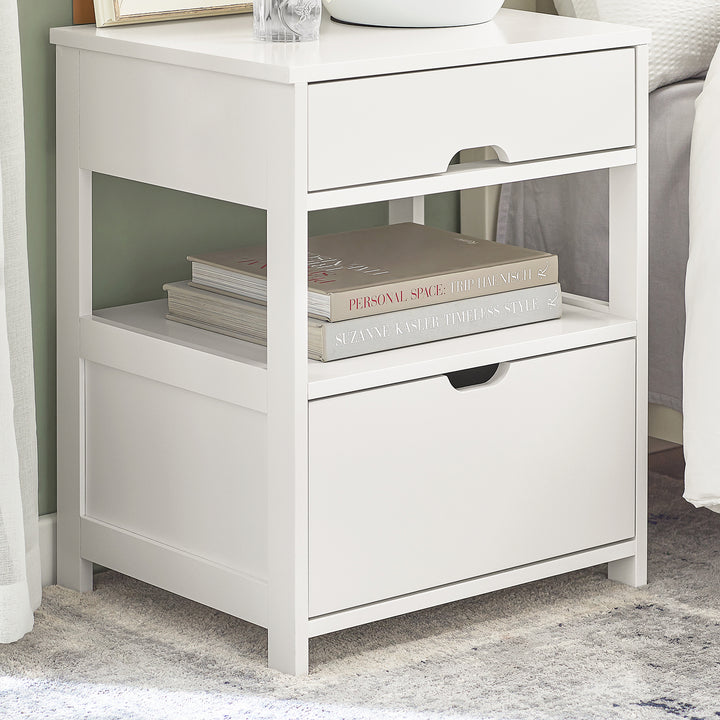 Haotian FRG258-W, White Nightstand with 2 Drawers, Bedside Table, End Table, Side Table, Lamp Table Image 7