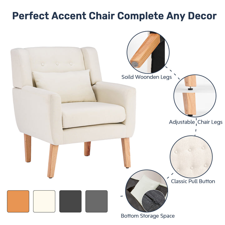 Solid Upholstered Accent Chair with Flared Armrests and Wooden Legs, Single Sofa Armchair Image 3