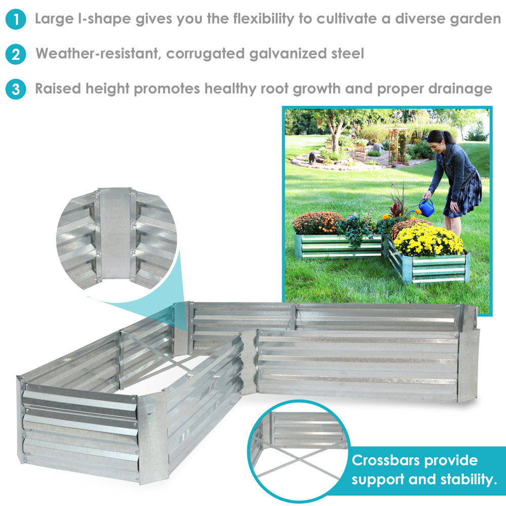 Sunnydaze Galvanized Steel L-Shaped Raised Garden Bed - 59.5 in - Silver Image 2