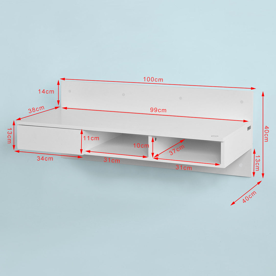 Haotian FWT30-W, White Wall-Mounted Computer Table Desk, Home Office Desk Workstation, with 1 Drawer and 2 Open Image 3