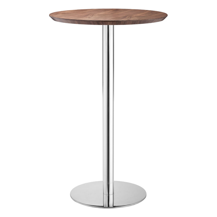 Bergen Bar Table Walnut Finish with Chrome Base Modern Design Home Furniture Image 1