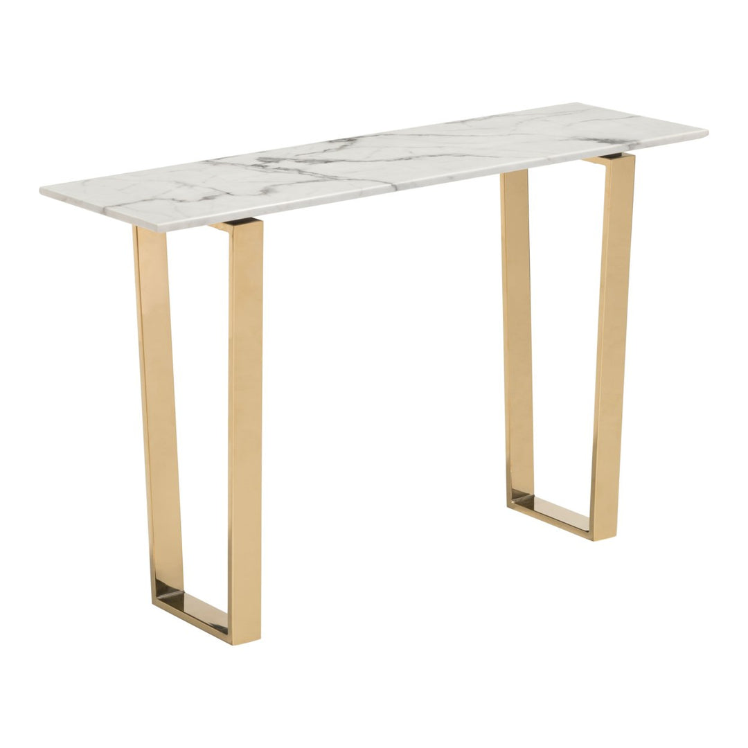 Atlas Console Table Faux Marble Top Gold Geometric Base 47 Inch Modern Design Image 1