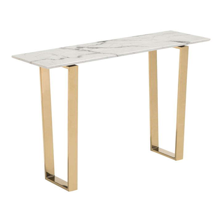 Atlas Console Table Faux Marble Top Gold Geometric Base 47 Inch Modern Design Image 1