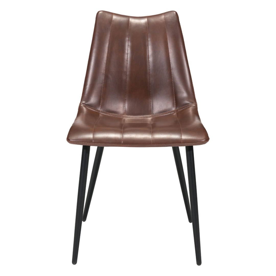 Norwich Dining Chair Set of 2 Brown Faux Leather Scoop Design Channel Tufting Image 5