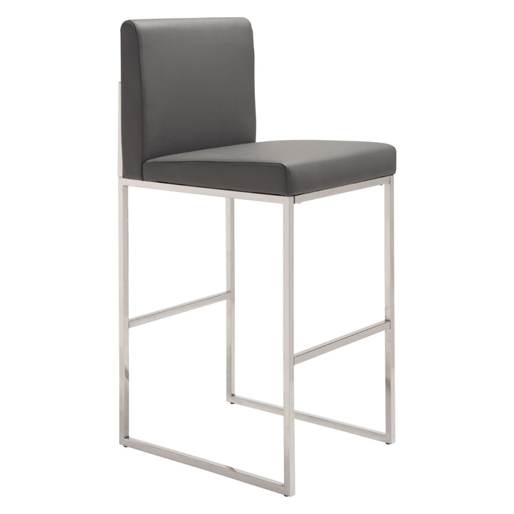 Genoa Gray Barstool Modern Faux Leather Stainless Steel Footrest Kitchen Bar Image 1