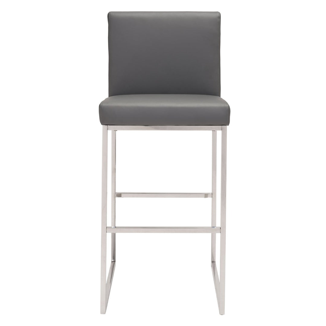 Genoa Gray Barstool Modern Faux Leather Stainless Steel Footrest Kitchen Bar Image 3