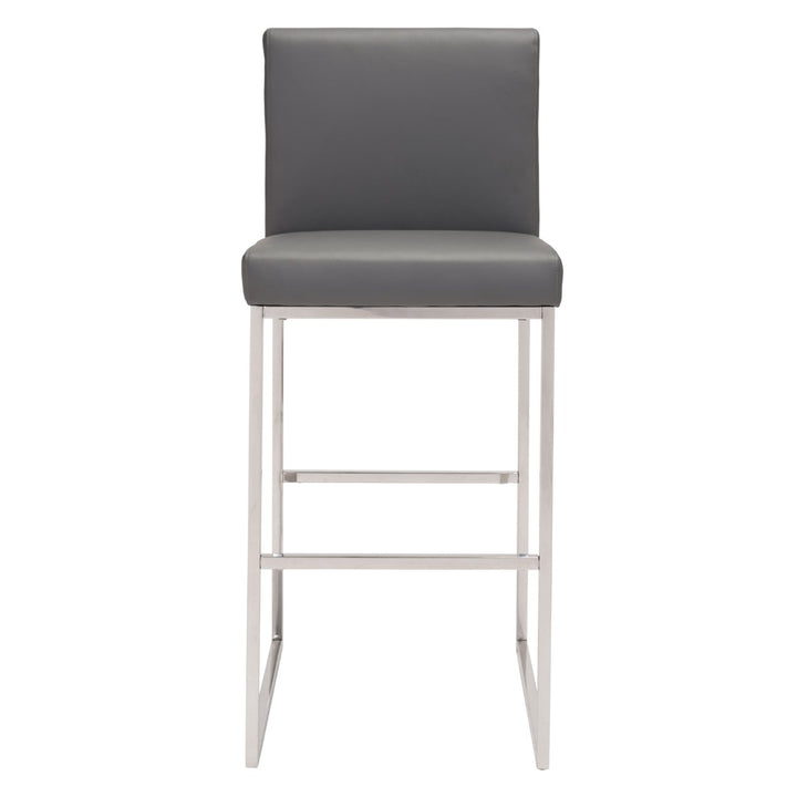 Genoa Gray Barstool Modern Faux Leather Stainless Steel Footrest Kitchen Bar Image 3