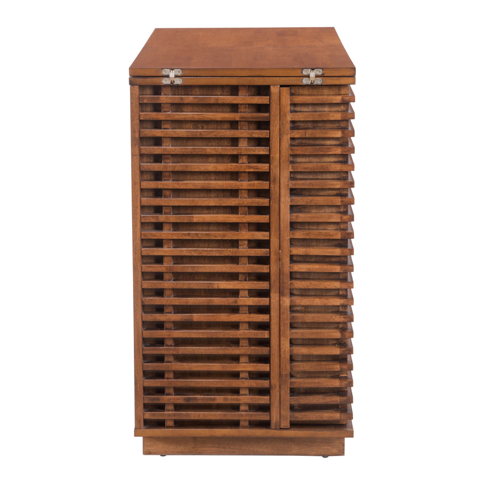 Linea Bar Cabinet Walnut Solid Fir Wood Modern Design with Wine Rack and Drawers Image 2