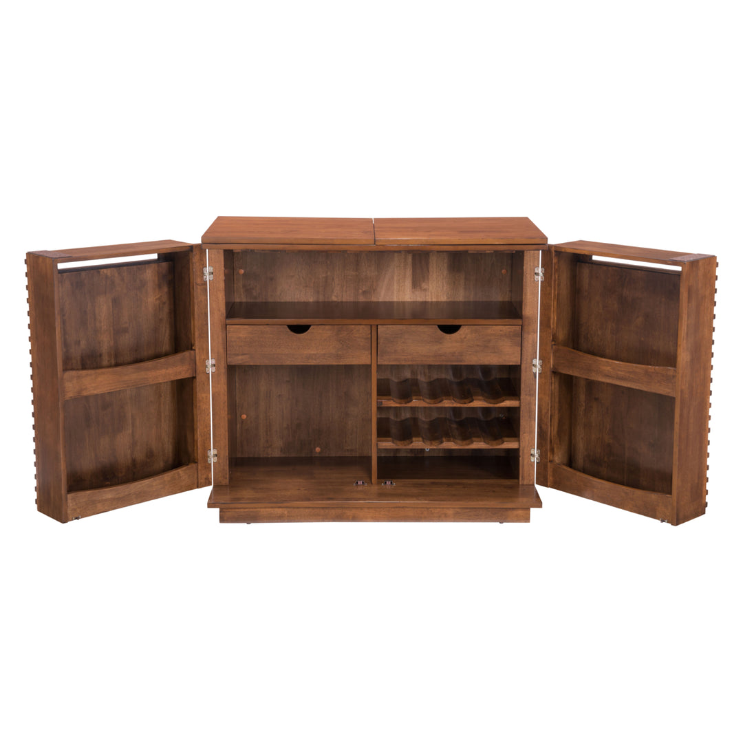 Linea Bar Cabinet Walnut Solid Fir Wood Modern Design with Wine Rack and Drawers Image 6