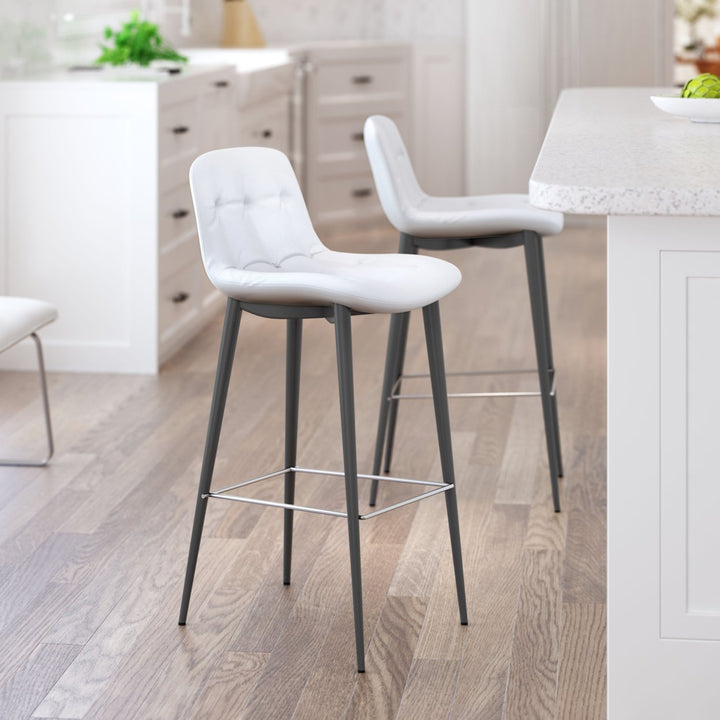 Tangiers Barstool Set of 2 Ergonomic Tufted Kitchen Seat with Pencil Legs Image 1