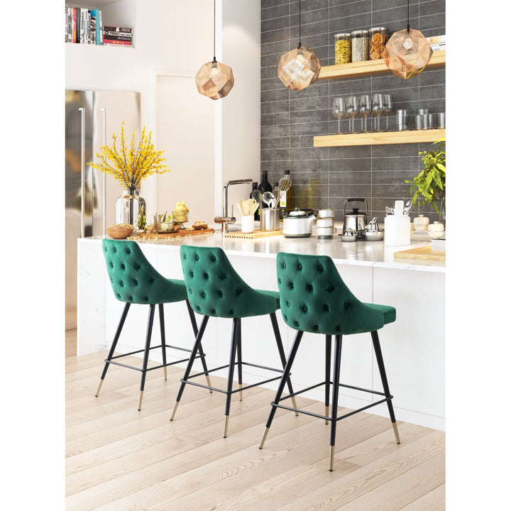 "Piccolo Counter Stool Tapered Back Button Tufting Brass Legs Kitchen Seating" Image 1