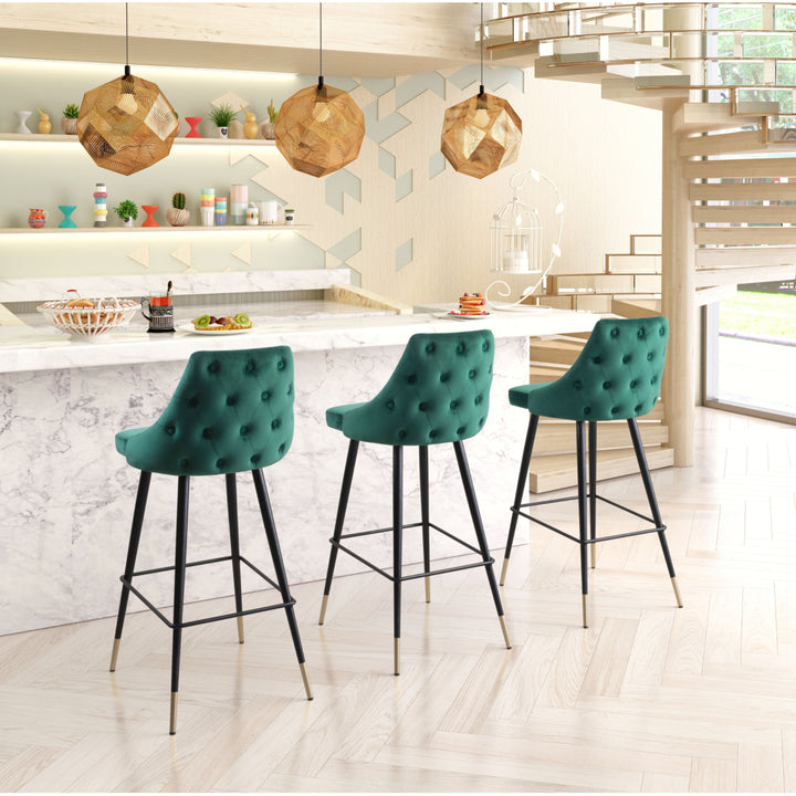 Piccolo Barstool Tapered Back Button Tufting Brass Legs Kitchen Island Bar Image 9