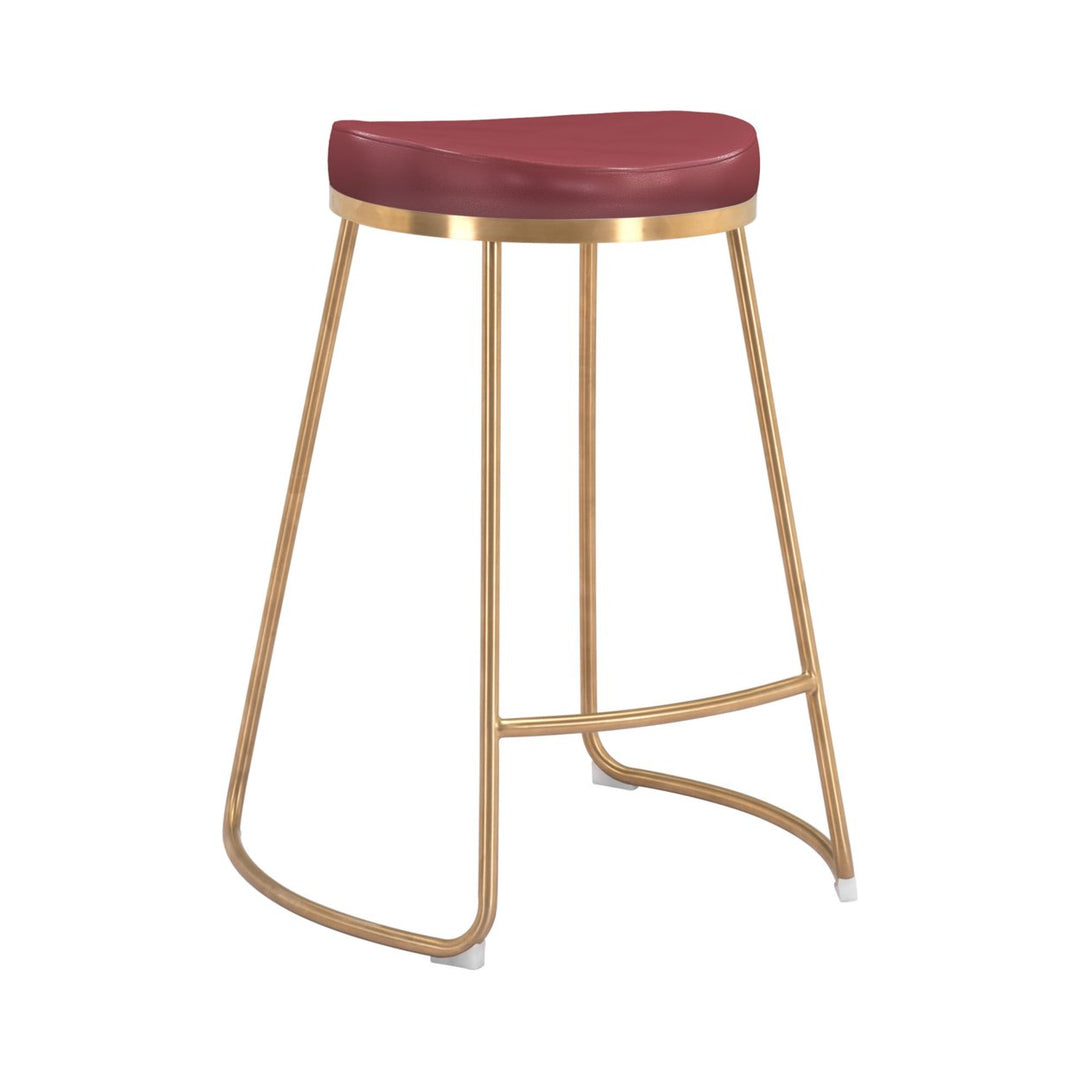 Bree Counter Stool Set of 2 Burgundy Faux Leather Gold Stainless Steel Legs Image 3