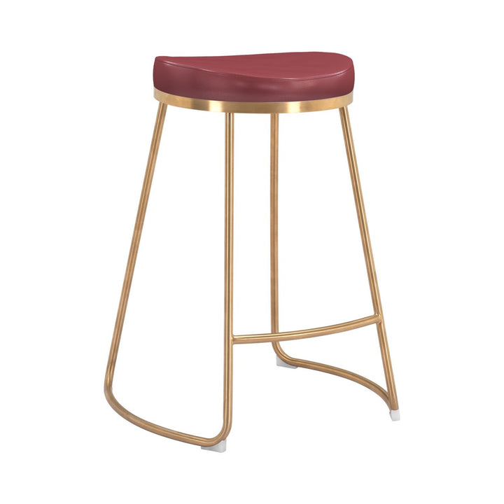 Bree Counter Stool Set of 2 Burgundy Faux Leather Gold Stainless Steel Legs Image 3