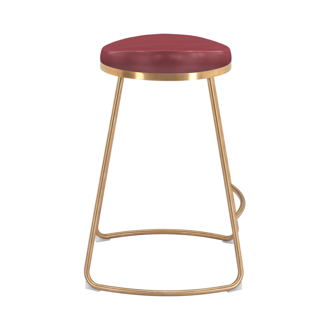 Bree Counter Stool Set of 2 Burgundy Faux Leather Gold Stainless Steel Legs Image 4