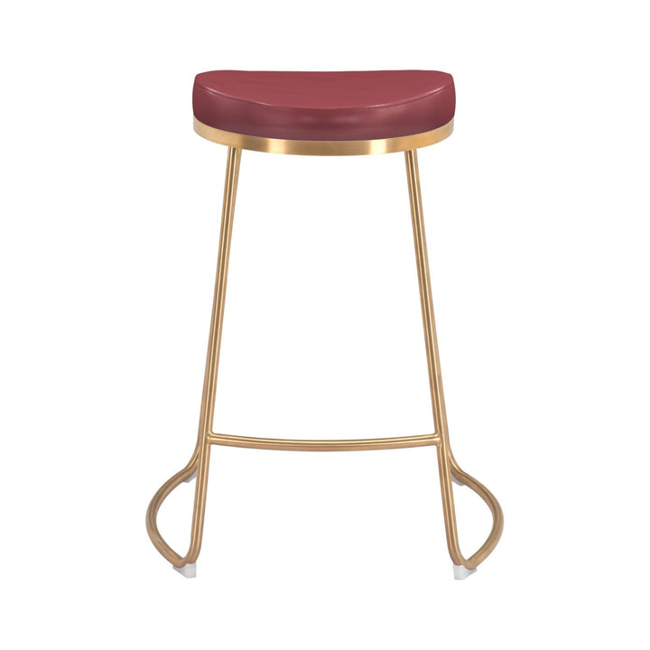 Bree Counter Stool Set of 2 Burgundy Faux Leather Gold Stainless Steel Legs Image 5