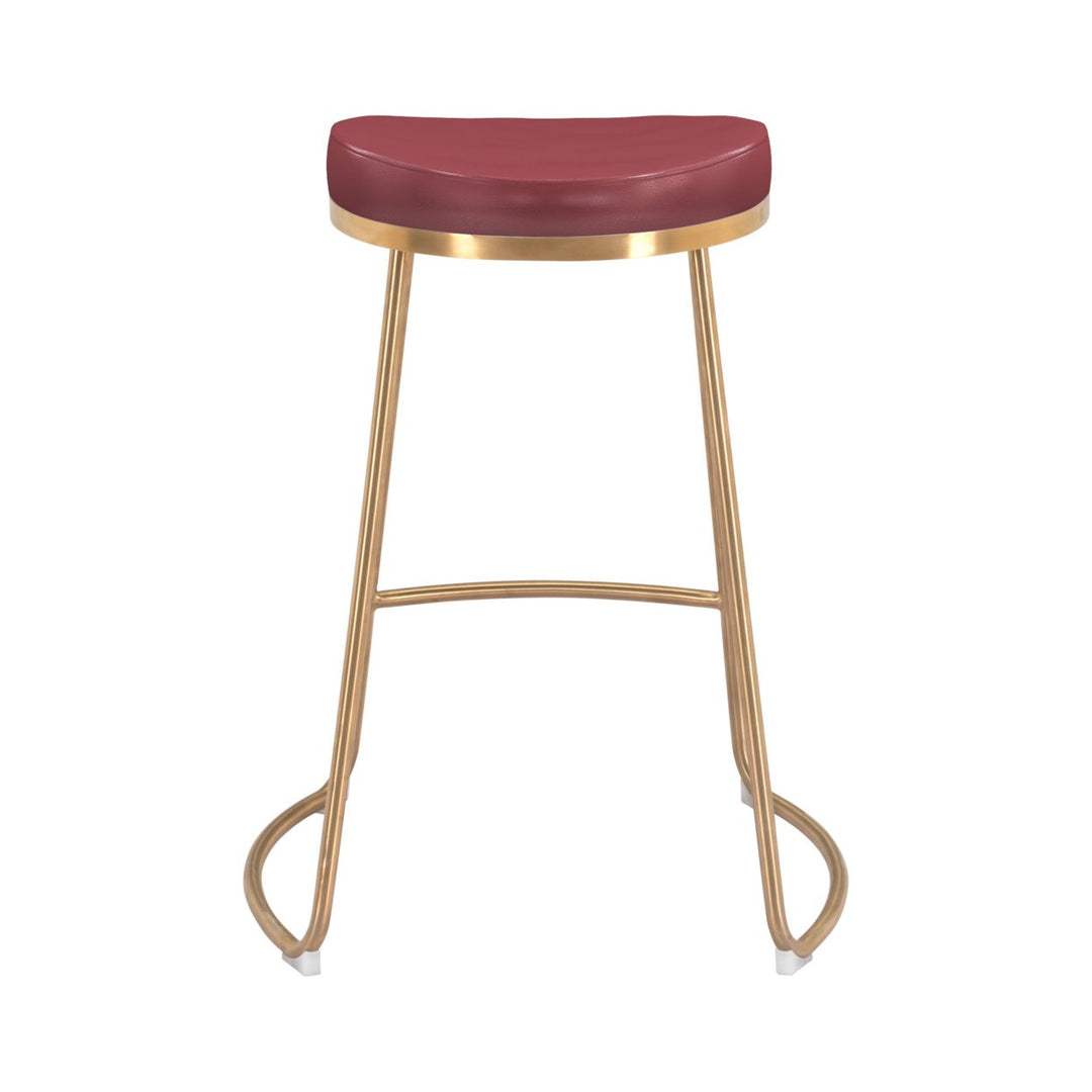 Bree Counter Stool Set of 2 Burgundy Faux Leather Gold Stainless Steel Legs Image 6