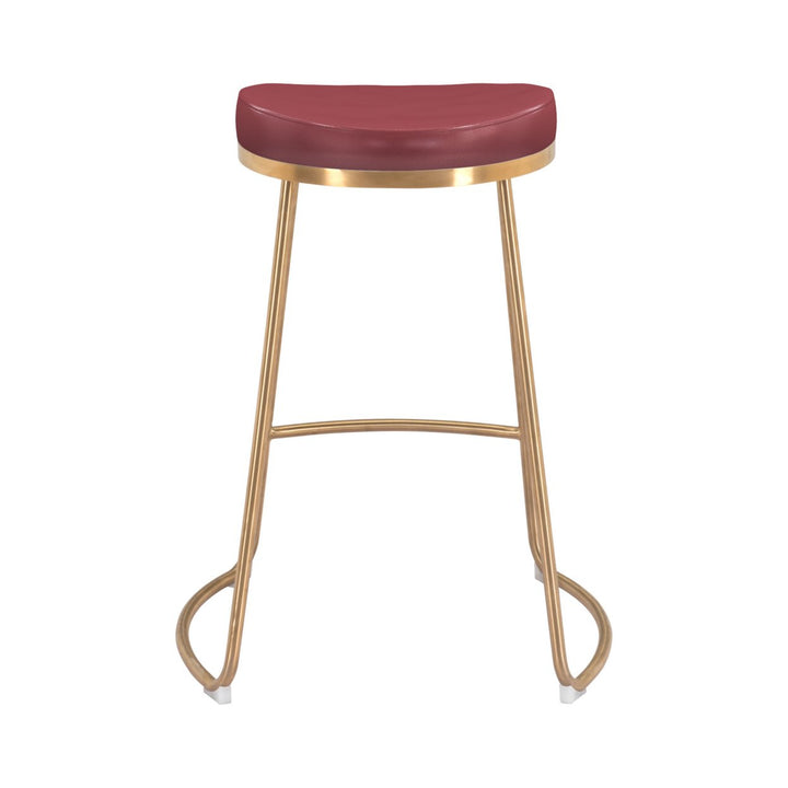 Bree Counter Stool Set of 2 Burgundy Faux Leather Gold Stainless Steel Legs Image 6