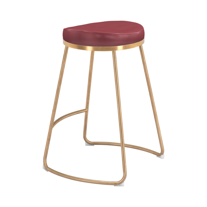 Bree Counter Stool Set of 2 Burgundy Faux Leather Gold Stainless Steel Legs Image 7