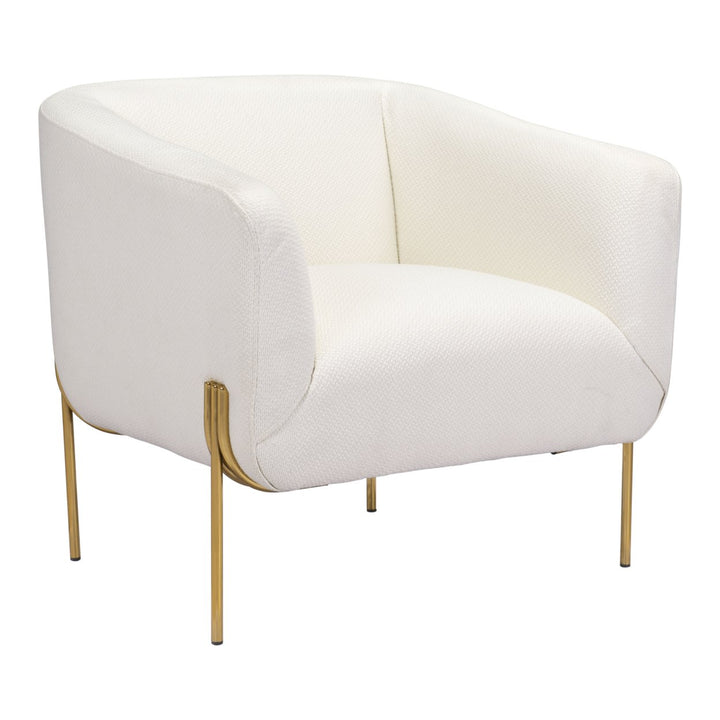 Micaela Armchair Soft Ivory Fabric Lounge Chair with Gold Frame Modern Design Image 1