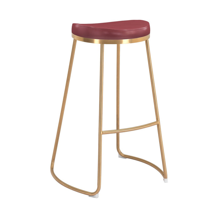 Bree Barstool Set of 2 Burgundy Faux Leather Gold Stainless Steel Legs Image 4