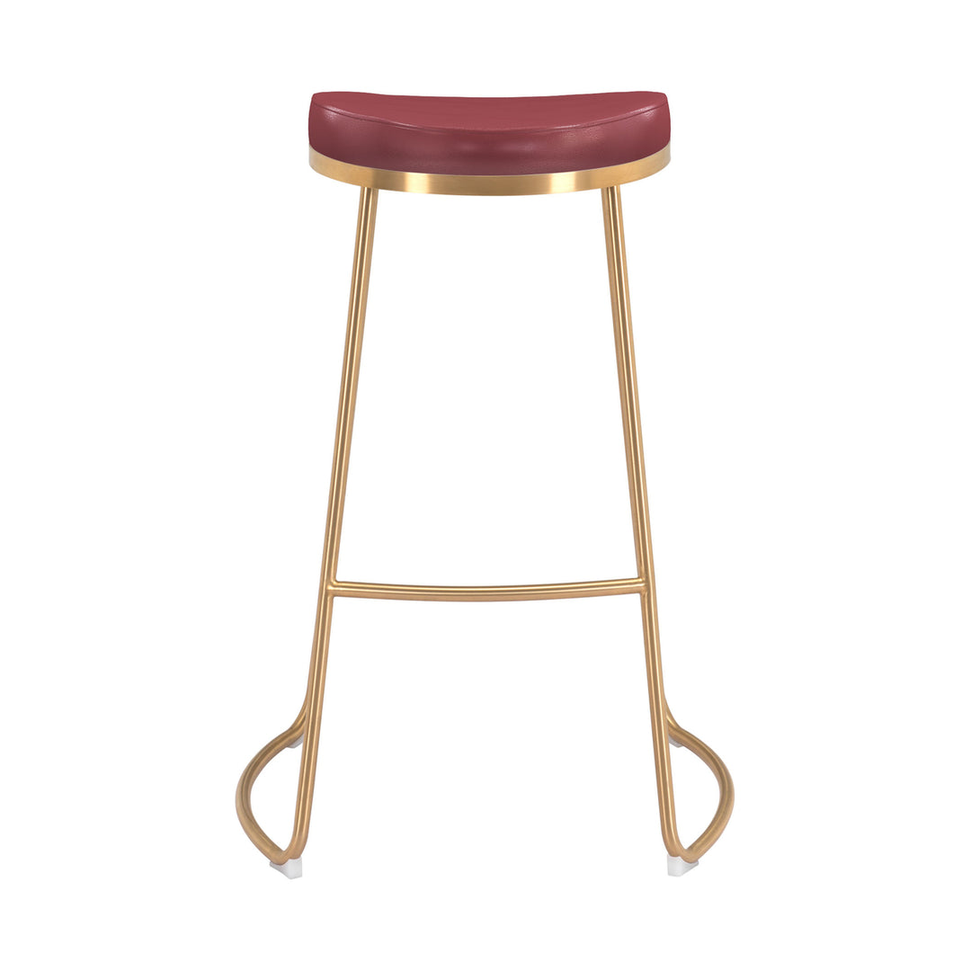 Bree Barstool Set of 2 Burgundy Faux Leather Gold Stainless Steel Legs Image 6