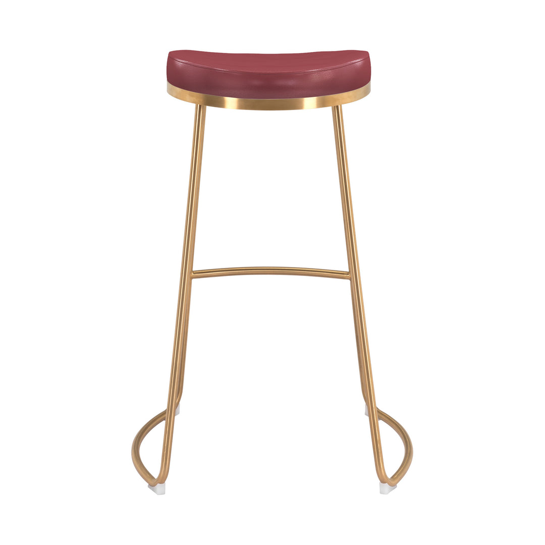 Bree Barstool Set of 2 Burgundy Faux Leather Gold Stainless Steel Legs Image 7