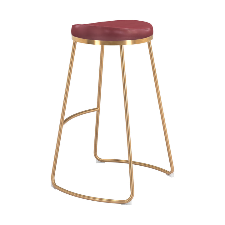 Bree Barstool Set of 2 Burgundy Faux Leather Gold Stainless Steel Legs Image 8