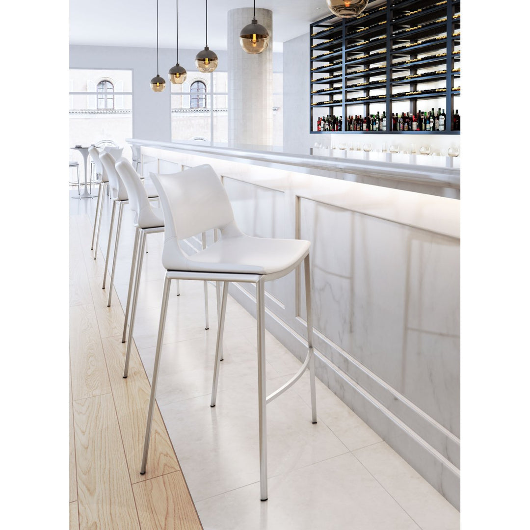 Ace Barstool Set of 2 White Faux Leather Stainless Steel Ergonomic Design Image 2