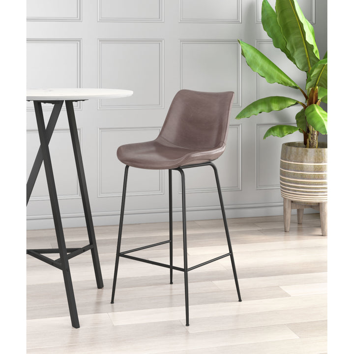 Byron Barstool Mid Century Modern Matte Black Steel Frame Vinyl Covering Image 1